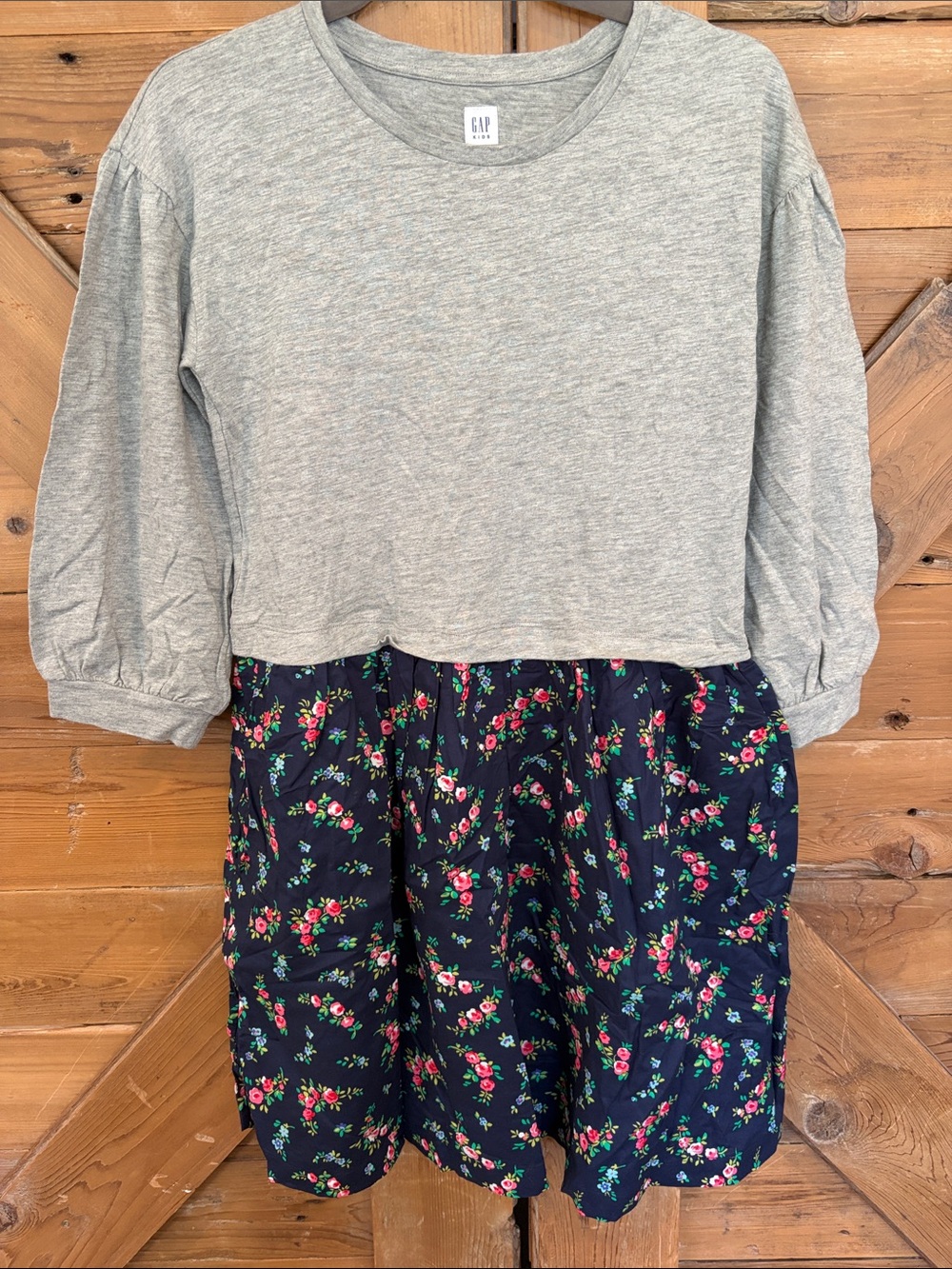 GAP Grey Top Navy Floral Skirt Girls Casual Dress